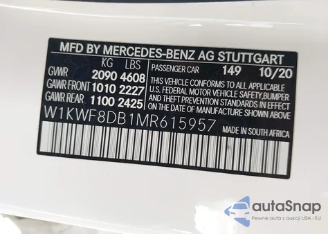 2021 Mercedes-Benz C 300 Sedan from USA, damaged, VIN W1KWF8DB1MR615957